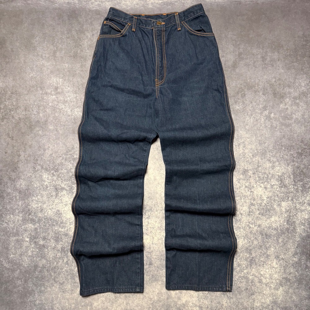 Vintage 70s Wrangler Jeans High Waisted Straight Leg Dark Wash Made in USA Sz 12 - Picture 1 of 10